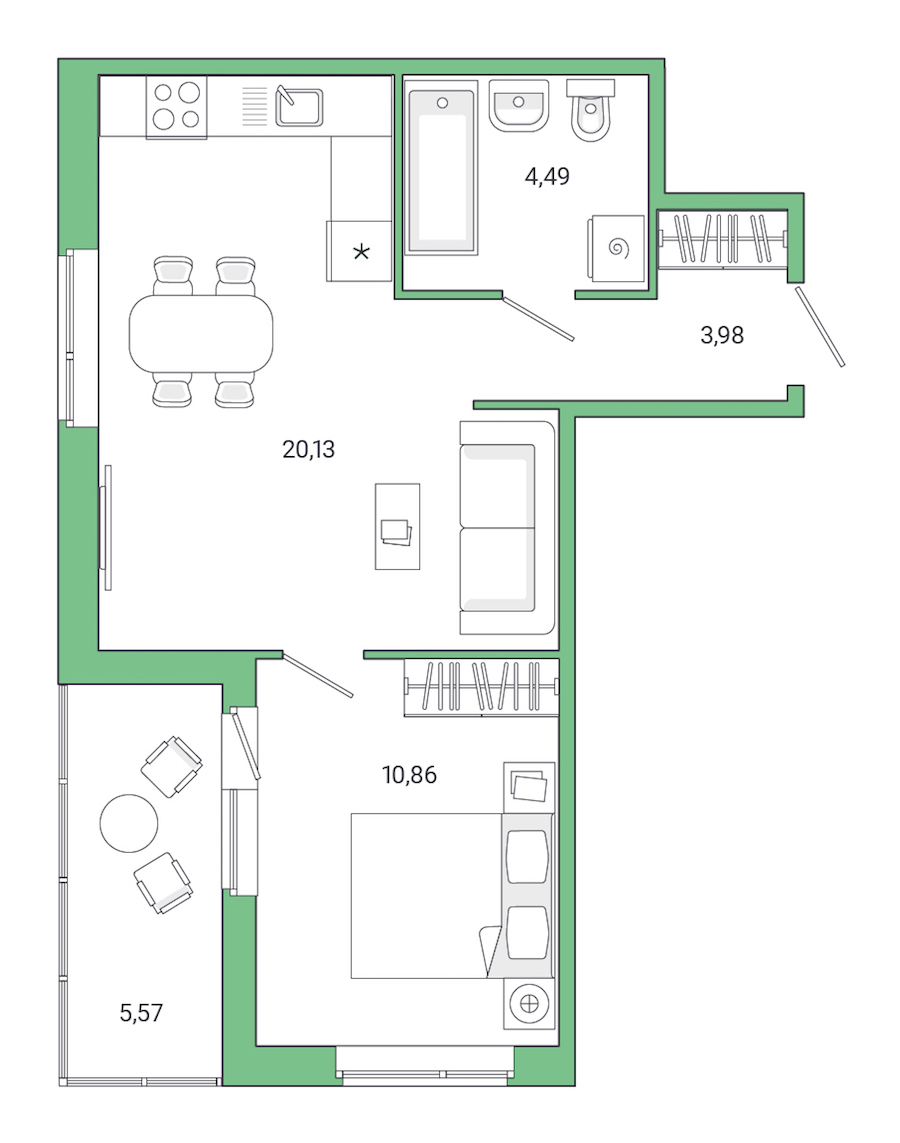 1-комнатная квартира 45.03 м², 3/10 эт., ЖК «Jaanila Drive»